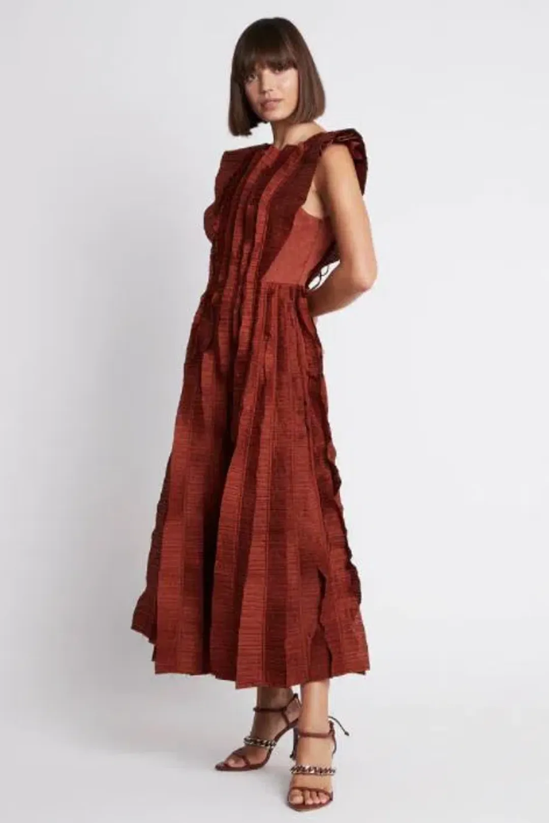 Aje Hybrid Midi Dress Burgundy Size 8 for rent on The Volte - main image