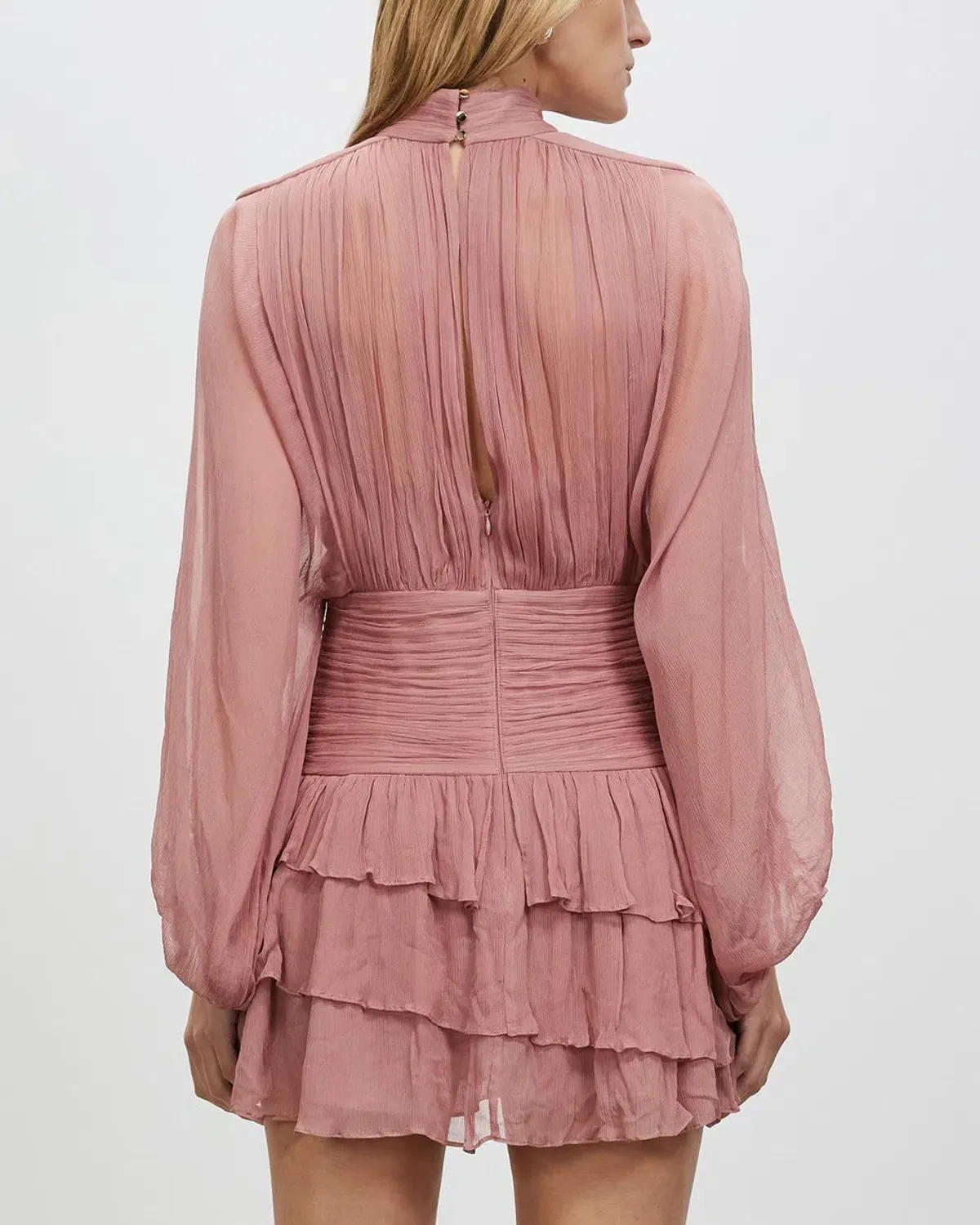 Shona Joy Olympia Long Sleeve Ruched Mini Dress in Antique Rose Pink Size 6 - Image 6