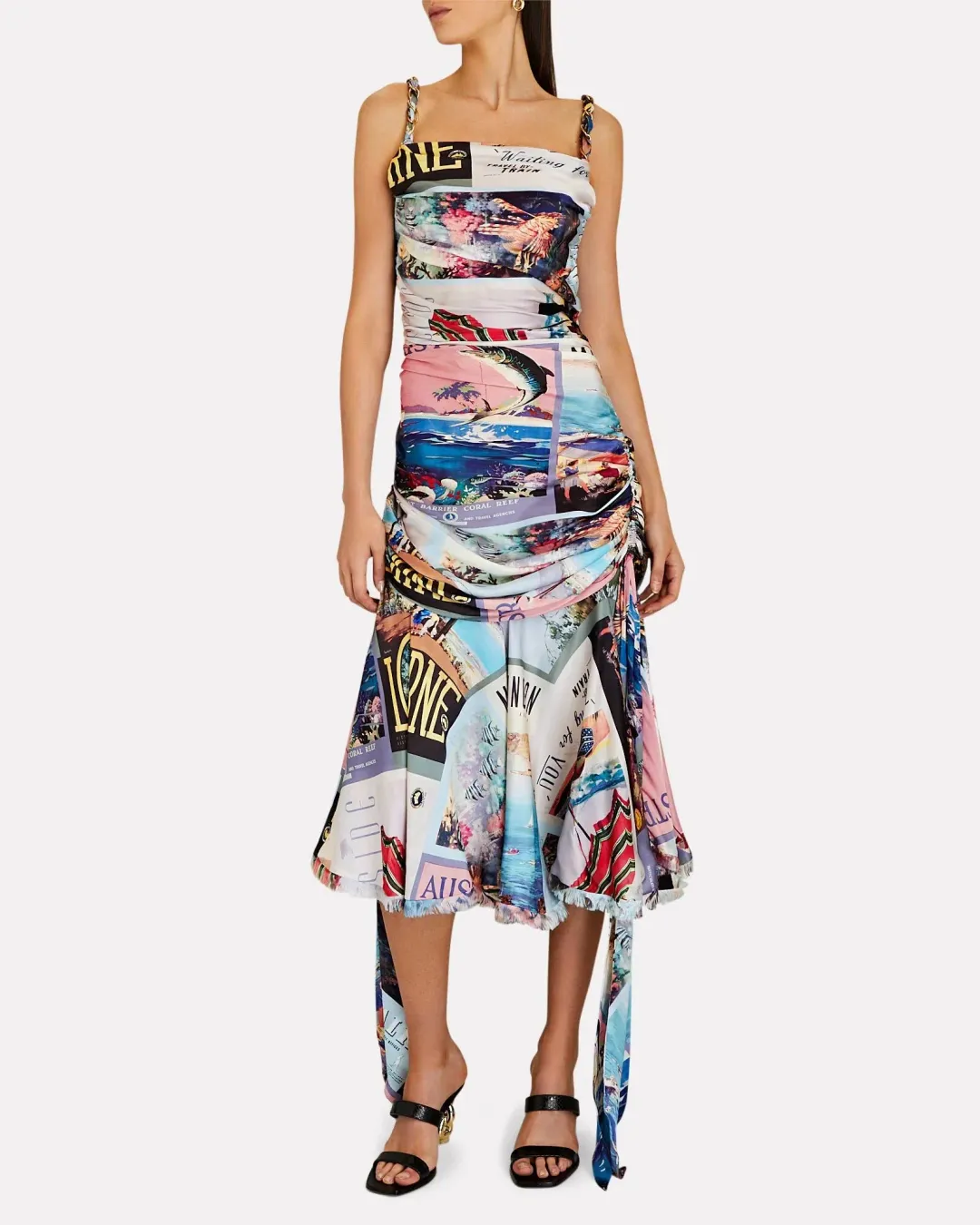 Zimmermann Postcard Draped Printed Silk Midi Dress Blue Size 1/Au 10 for rent on The Volte - main image