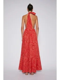 Scanlan Theodore Cotton Paisley Halter Dress Red Size AU 8 for rent on The Volte - image 4