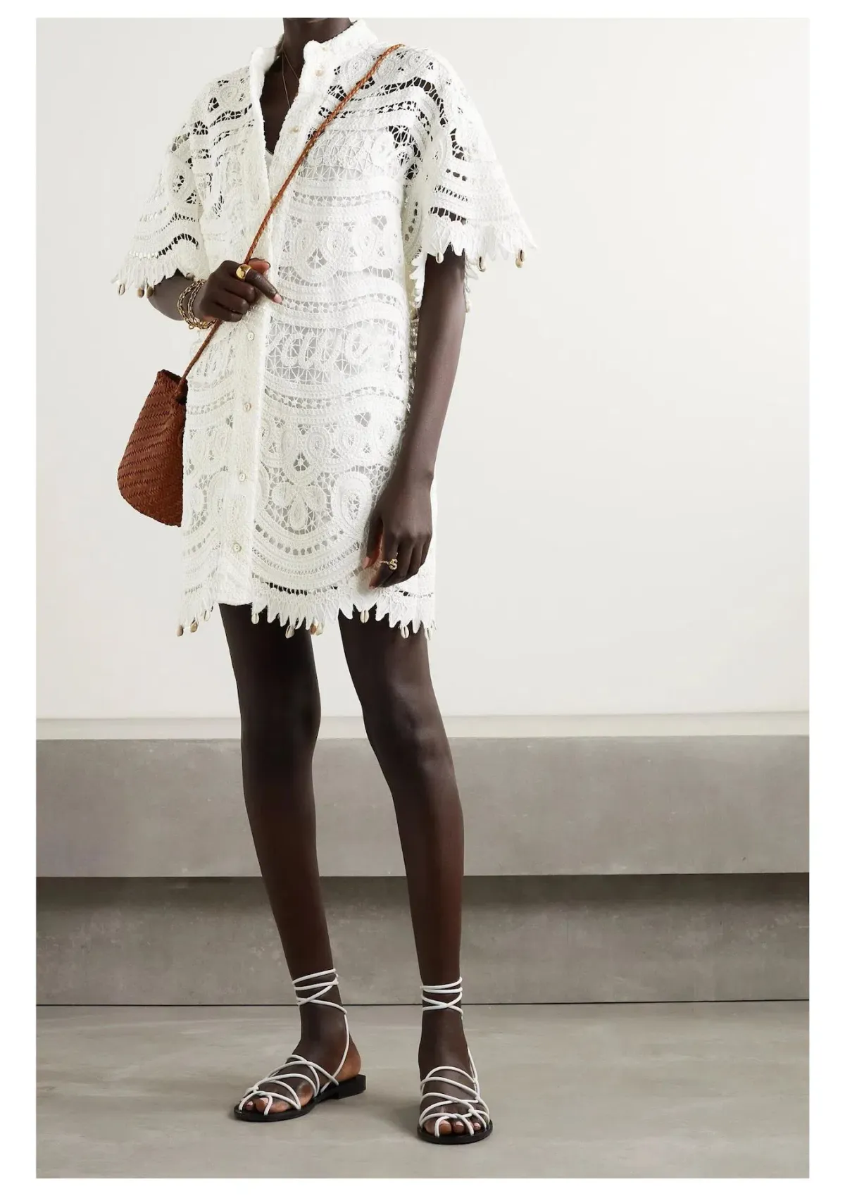 Zimmermann Shelly Embroidered Shirt Mini Dress Ivory Size 1 / AU 10 for rent on The Volte - main image