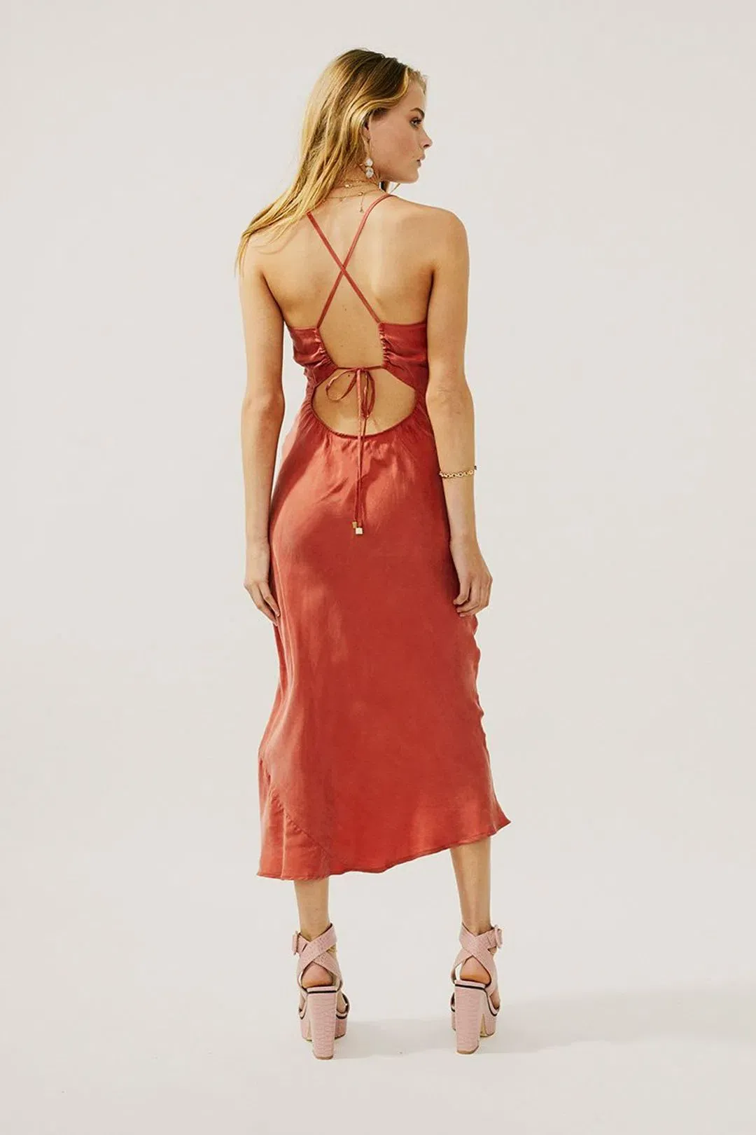 Suboo Georgia Twist Front Slip Dress Rust Size 8 for rent on The Volte - main image