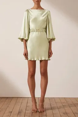 Shona Joy Giselle Balloon Sleeve Mini Dress with Belt Green Size 10 for rent on The Volte - image 1