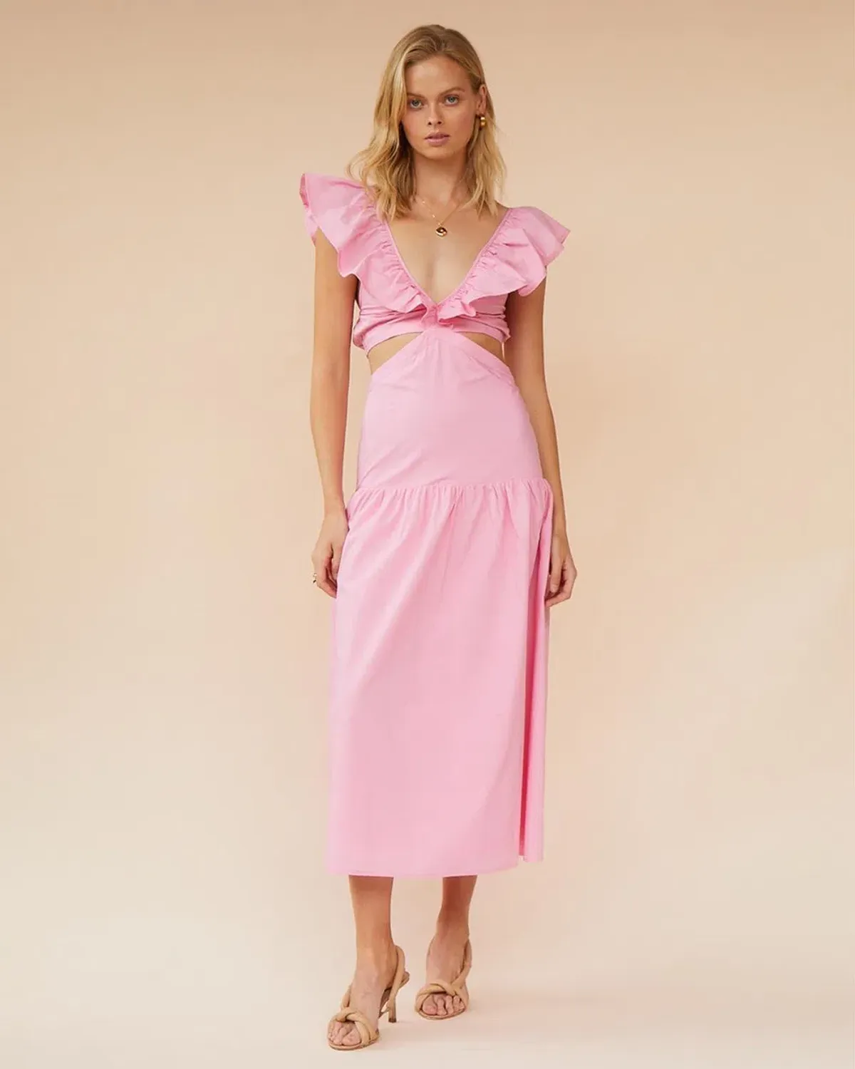 Suboo Rosanna Cut-Out Ruffle Maxi Dress Pink Size 10 for rent on The Volte - main image