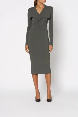 Scanlan Theodore Crepe Knit Drape Front Dress Safari Size M for rent on The Volte - image 1