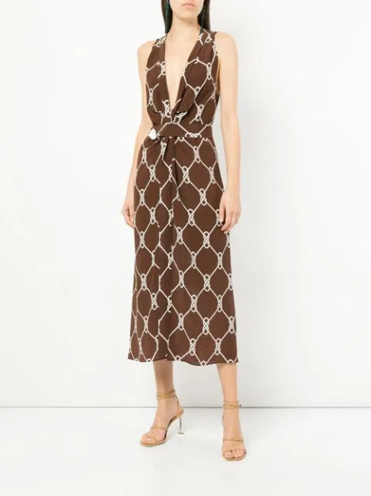 Manning Cartell Figure 8 Midi Dress Brown Print Size 12 - Image 1