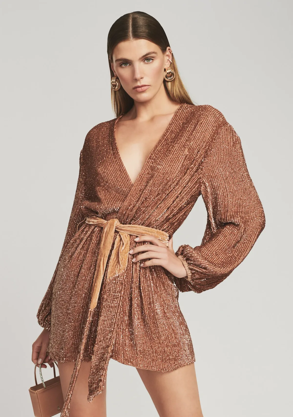 Retrofete Gabrielle Robe Dress in Bronze Sequin Size 12 - Image 4
