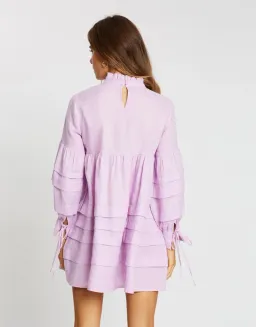 Aere Pleat Detail Linen Smock Dress Lilac Size 10 for rent on The Volte - image 4