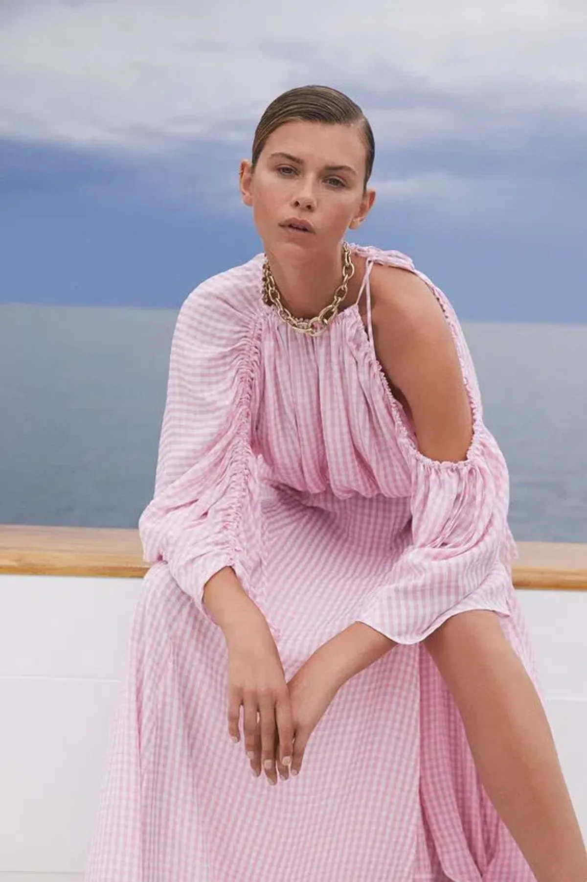 Scanlan Theodore Gingham Drawcord Top Pale Pink One Size - Image 2