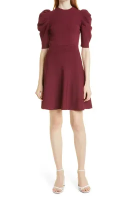 Ted Baker Lorna Puff Sleeve Knitted Skater Dress Burgundy Size 2 for rent on The Volte - image 1