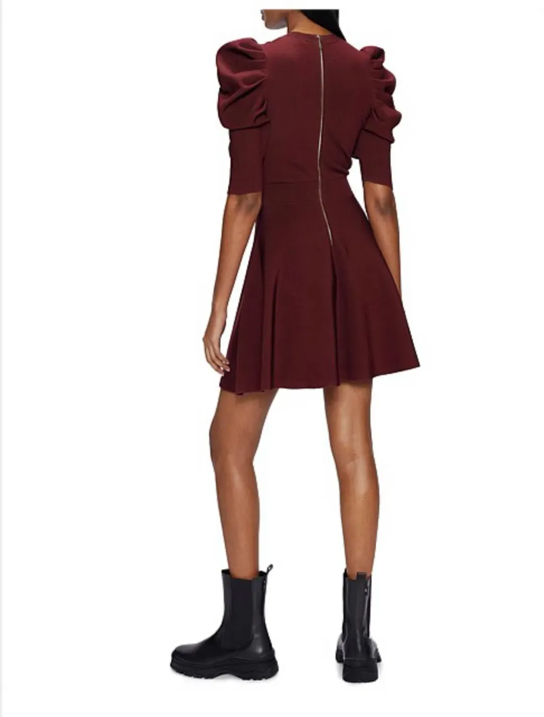 Ted Baker Lorna Puff Sleeve Knitted Skater Dress Burgundy Size 2 for rent on The Volte - main image