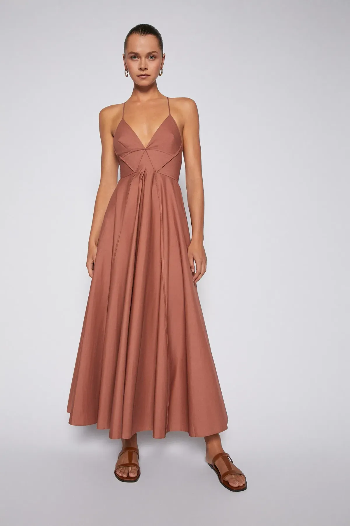 Scanlan Theodore Parachute Cotton Strappy Dress Sienna Brown Size 6 for rent on The Volte - main image
