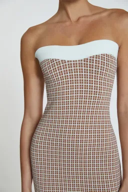 By Johnny Isabella Check Strapless Knit Dress Brown Size XS for rent on The Volte - image 2