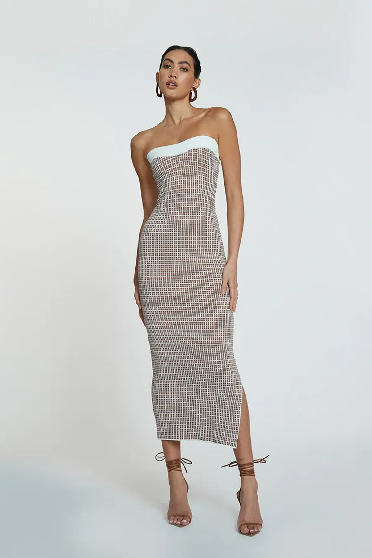 By Johnny Isabella Check Strapless Knit Dress Brown Size XS - Image 1
