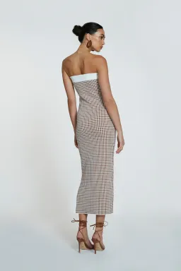 By Johnny Isabella Check Knit Strapless Dress Brown Size 6 for rent on The Volte - image 3