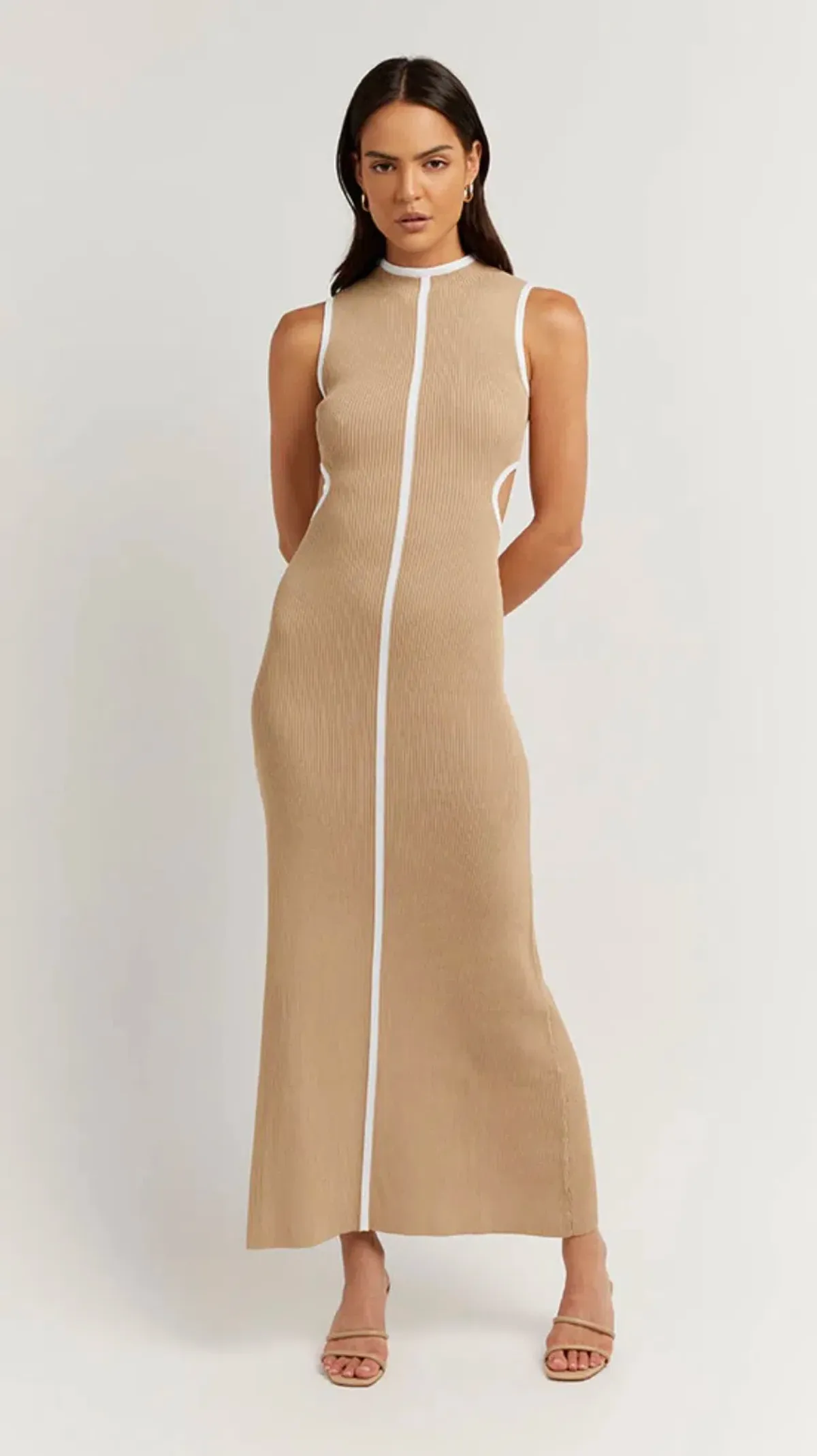 Dissh Binding Wheat Knit Midi Dress Nude Size 12 - Image 1