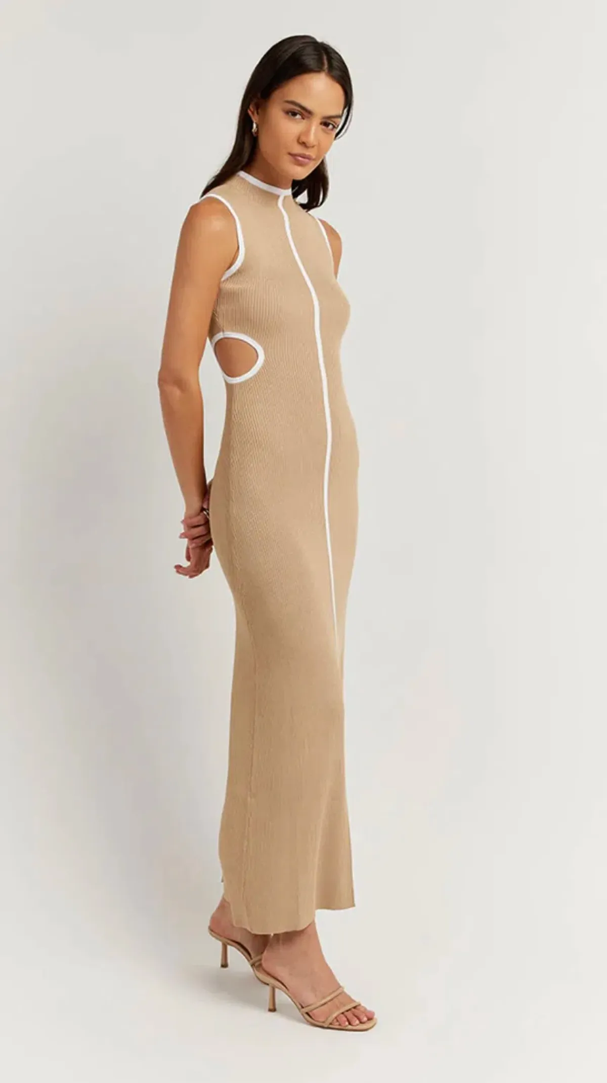 Dissh Binding Wheat Knit Midi Dress Nude Size 12 - Image 2