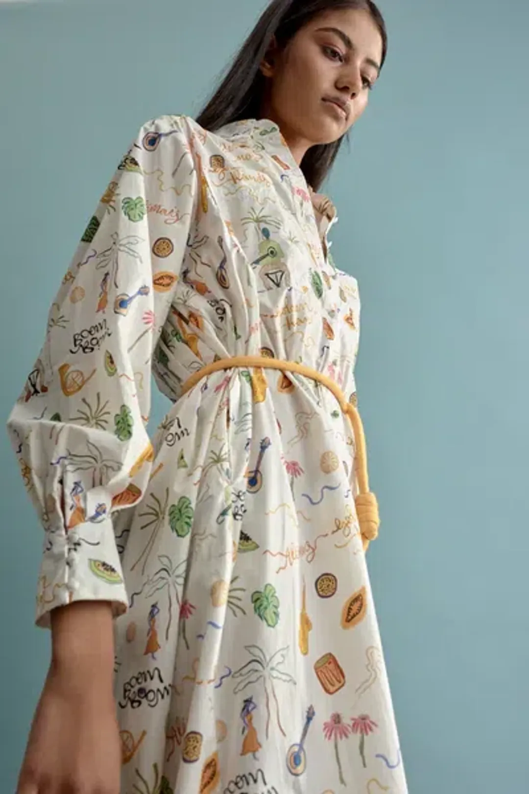 Alemais Sam Pauletto Golden Hand Midi Shirt Dress Print Size 10 for rent on The Volte - main image