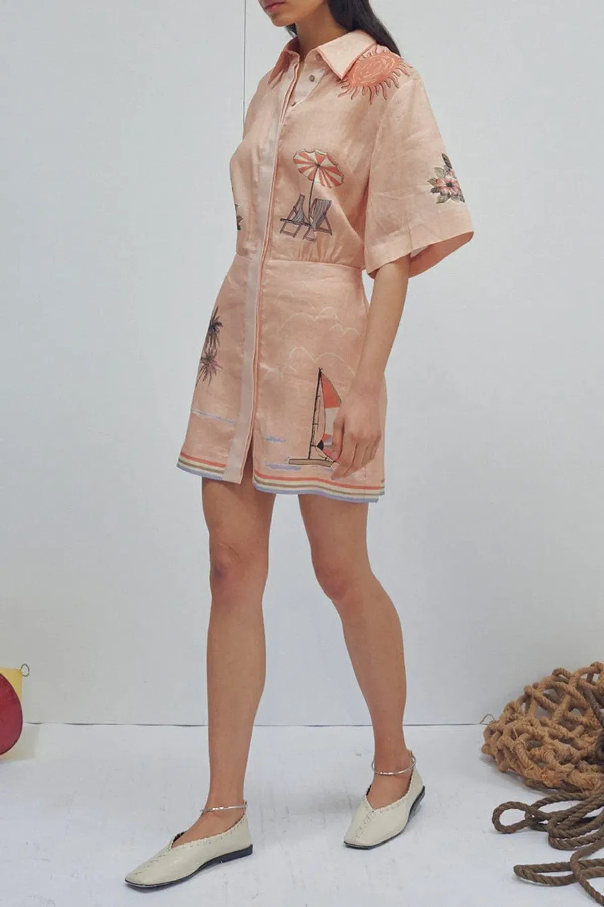 Alemais Marina Mini Shirtdress Print Size 14 - Image 4