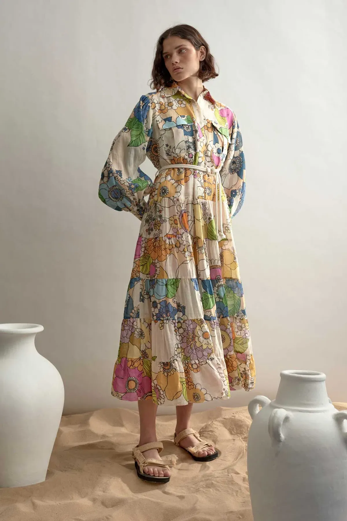 Alemais Farrah Tiered Shirt Dress Print Size 14 for rent on The Volte - main image