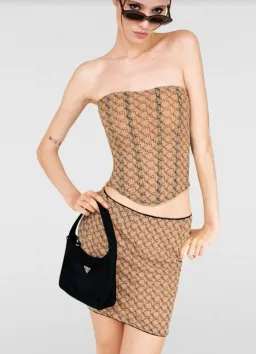 Miaou Peri Corset And Mini Moni Skirt In Nude Monogram Size 8 for rent on The Volte - image 3