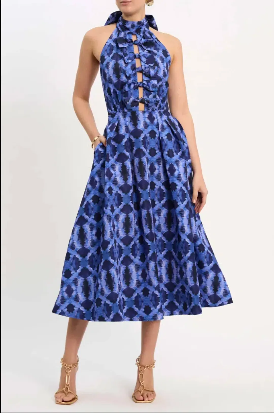 Rebecca Vallance - Shiloh Halter Midi Dress - Size 8 (fits 6 - 8) for rent on The Volte - main image