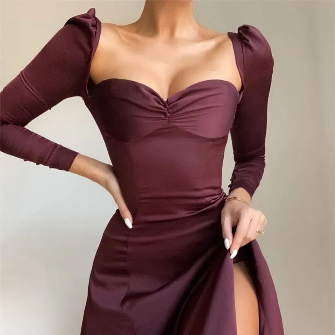 House of CB Arlinda Long Sleeve Midi Dress Brown Size 10 for rent on The Volte - main image