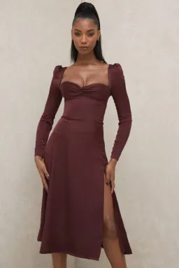 House of CB Arlinda Long Sleeve Midi Dress Brown Size 10 for rent on The Volte - image 5