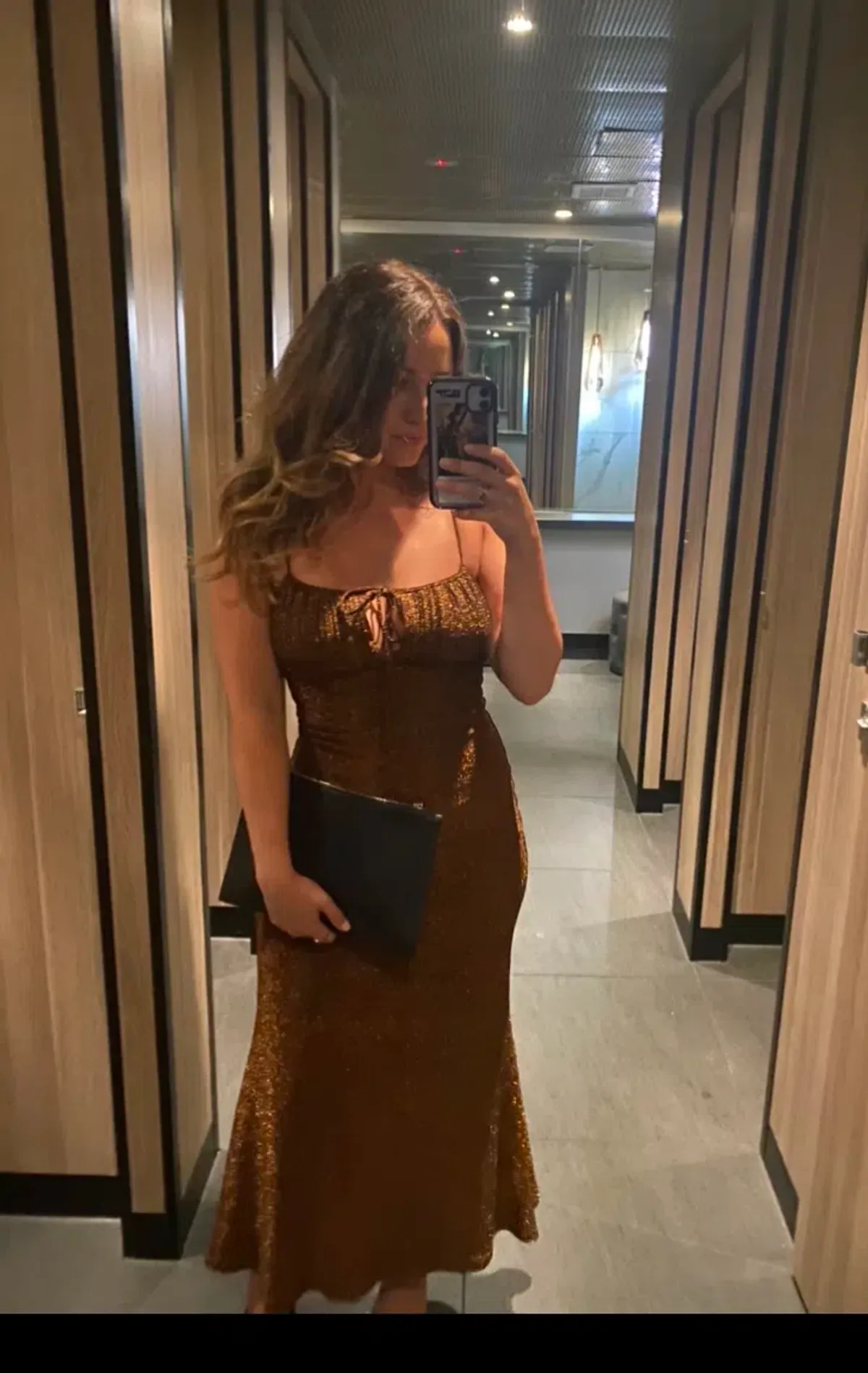 Misha Pearl Midi Dress in Copper Brown Size 8 - Image 4