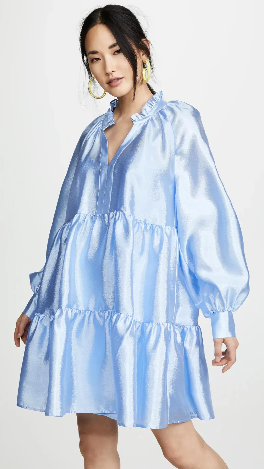 Stine Goya Jasmine Tiered Long Sleeve Shift Dress In Light Blue Size 12 for rent on The Volte - main image