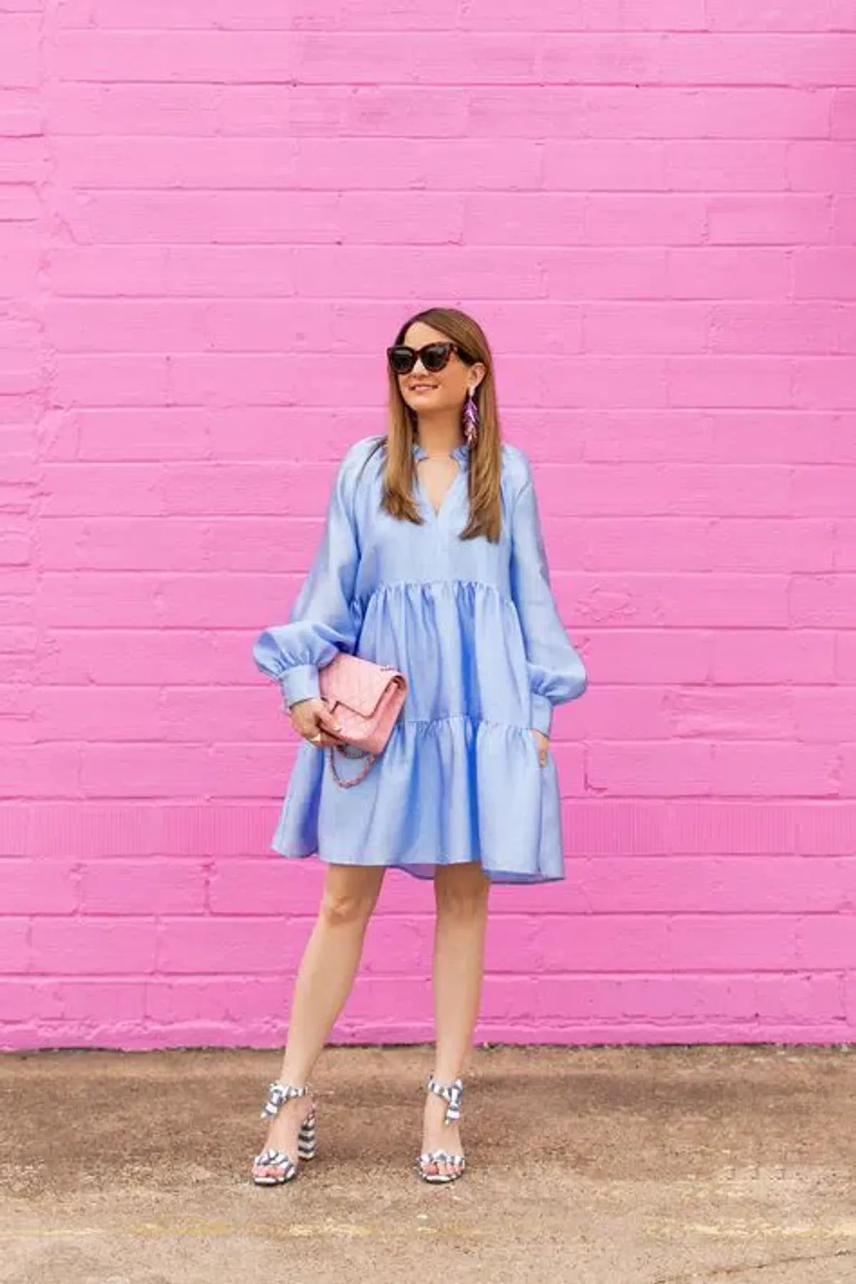 Stine Goya Jasmine Tiered Long Sleeve Shift Dress In Light Blue Size 12 - Image 2