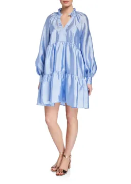 Stine Goya Jasmine Tiered Long-sleeve Shift Dress In Light Blue Size 12 for rent on The Volte - image 1