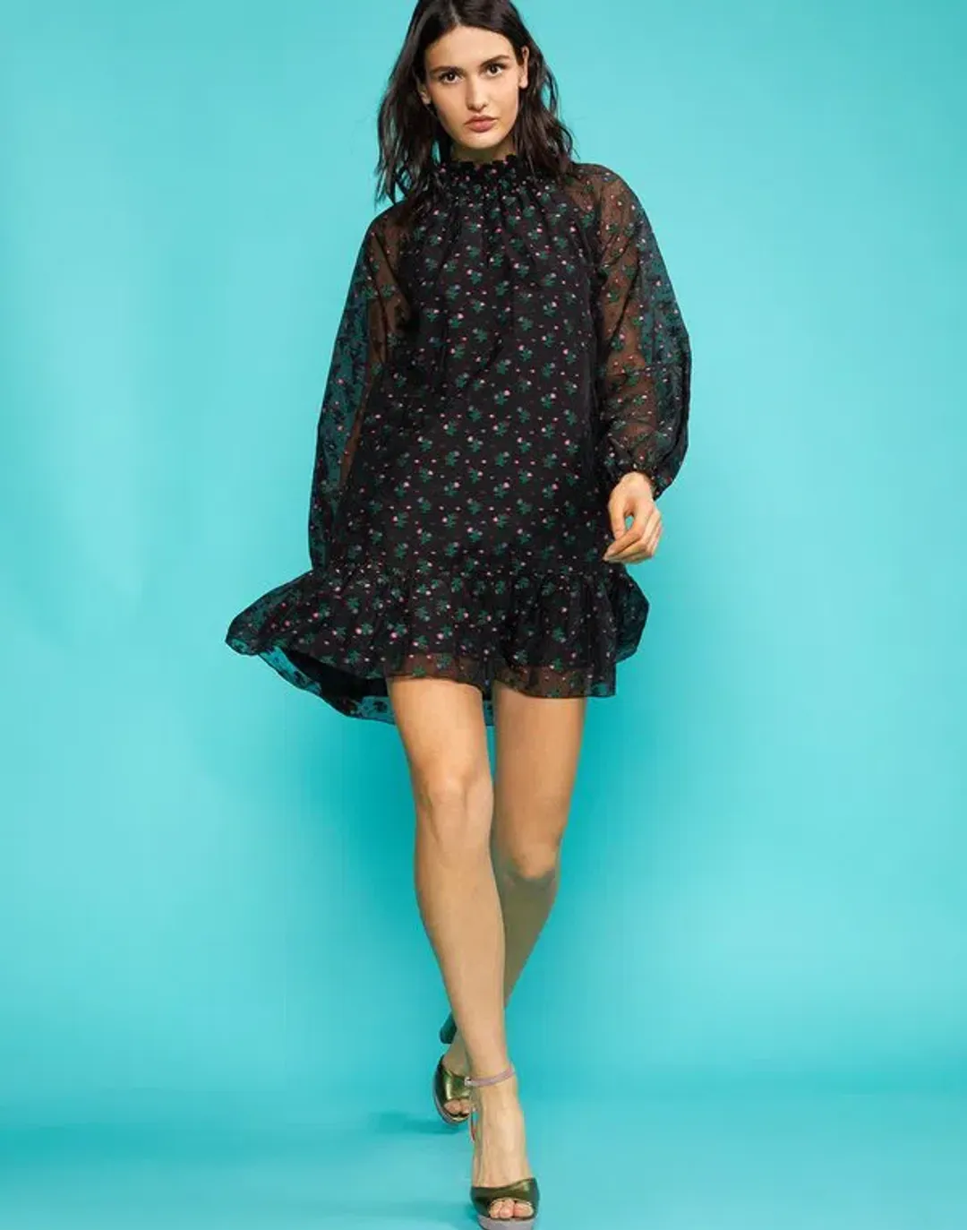 Cynthia Rowley Florence Flounce Mini Dress Black Size 10 for rent on The Volte - main image