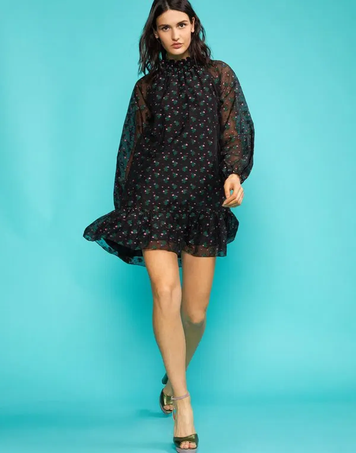 Cynthia Rowley Florence Flounce Mini Dress Black Size 10 - Image 1