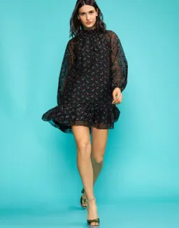 Cynthia Rowley Florence Flounce Mini Dress Black Size 10 for rent on The Volte - image 1