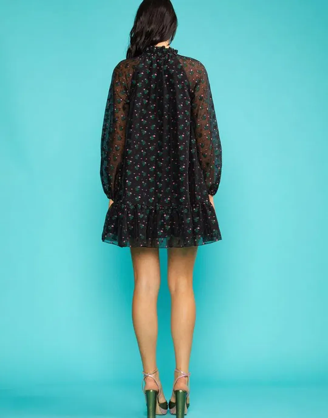 Cynthia Rowley Florence Flounce Mini Dress Black Size 12 for rent on The Volte - main image