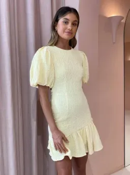 By Nicola Calypso Puff Sleeve Mini Dress Margarita Yellow Size 12 for rent on The Volte - image 4