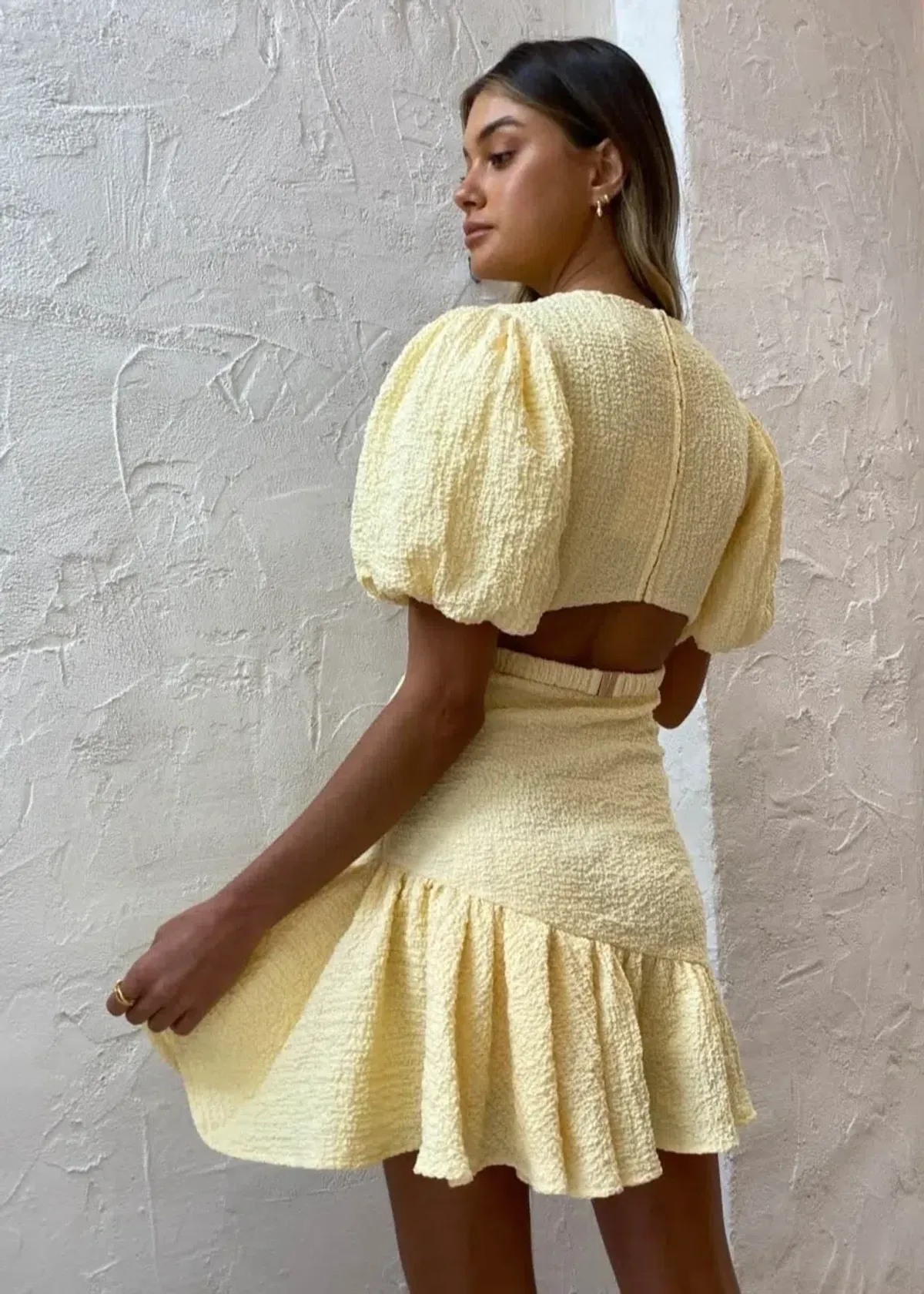 By Nicola Calypso Puff Sleeve Mini Dress Margarita Yellow Size 12 - Image 3