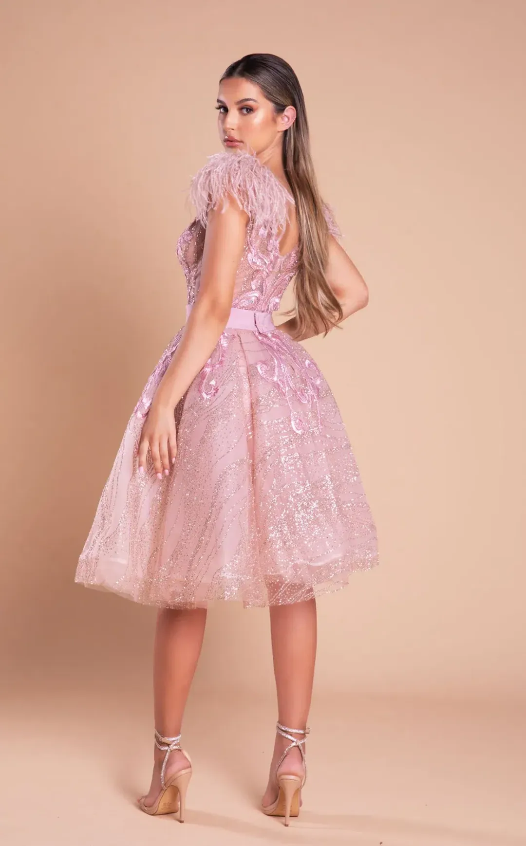 Portia Scarlett PS21101 Feather Cocktail Mini Dress Pink Size S for rent on The Volte - main image
