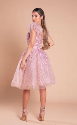 Portia Scarlett PS21101 Feather Cocktail Mini Dress Pink Size S for rent on The Volte - image 2