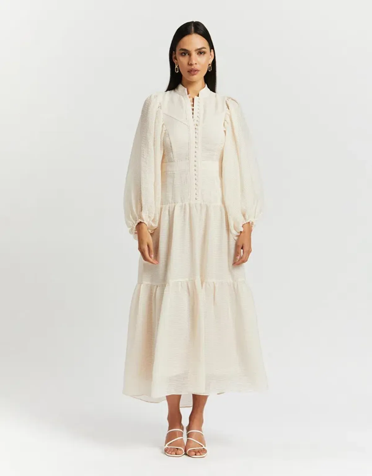 Shona Joy Charlotte High Neck Midi Dress Ecru Cream Size 14 - Image 2