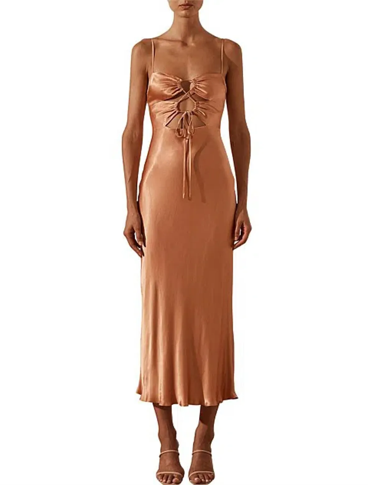 Shona Joy Loise Lace Up Midi Dress Caramel Size 8 for rent on The Volte - main image