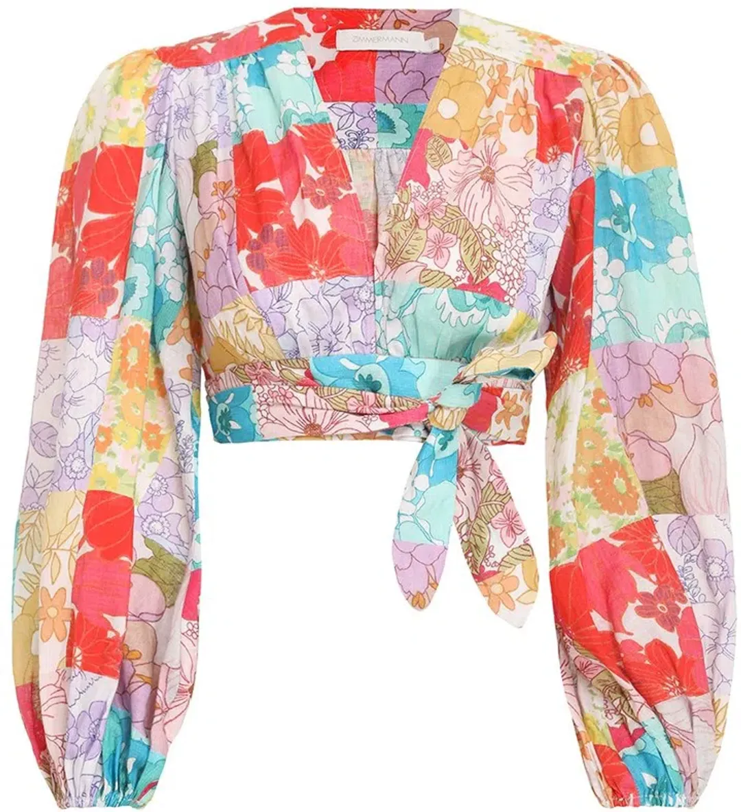 Zimmermann The Bells Tie Crop Top in Multi Floral Print Size 6 for rent on The Volte - main image
