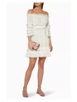 Zimmermann Corsair Off The Shoulder Mini Dress Ivory Size 1 / AU 10 for rent on The Volte - image 1