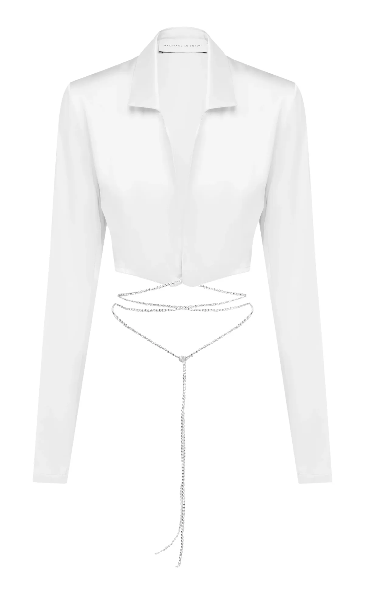 Michael Lo Sordo Crystalline Crop Wrap Silk Shirt White Size 4 - Image 2