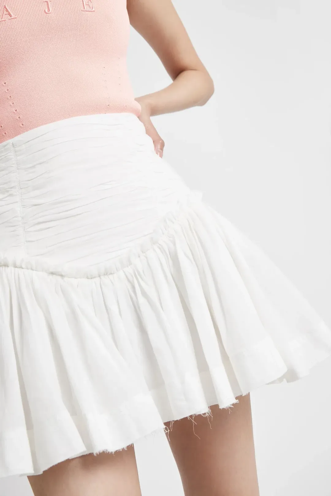 Aje Vanades Frill Crop Top & New Wave Mini Skirt Set Ivory Size 8 for rent on The Volte - main image