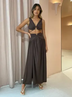 Bec & Bridge Joelene V Crop Top and Maxi Skirt Set Cognac Brown Size 8 for rent on The Volte - image 1