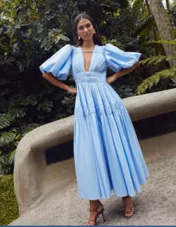 Aje Fallingwater Gathered Midi Dress Blue Size 10 for rent on The Volte - image 4