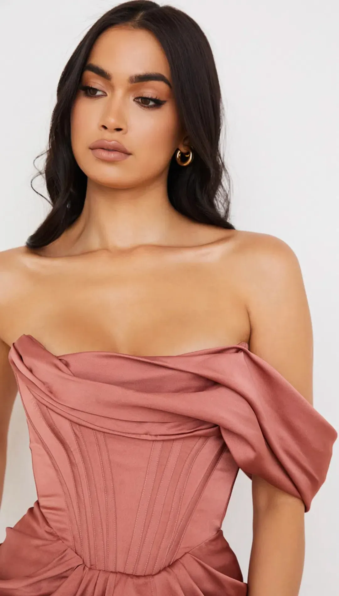 House of CB Janis Rouge Satin One-Shoulder Draped Midi Dress Pink Size 8 for rent on The Volte - main image