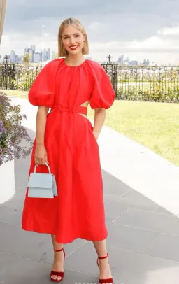 Aje Mimosa Cut Out Midi Dress Red Size 8 for rent on The Volte - image 2